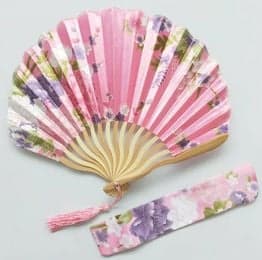Faltbarer Kimono-Fächer im Vintage-Stil mit floralem Muster und passender Tasche, Farbe: Rosa - Bild 1