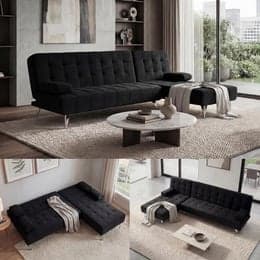 Modernes Schlafsofa MCW-K22 als Ecksofa mit Schlaffunktion, wendbare Liegefläche links/rechts, Samt, Schwarz, Breite: 236 cm - Bild 1