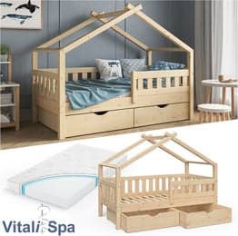 VitaliSpa Massivholzbett Kinderbett in Natur mit Schublade, Lattenrost und Matratze, B/T: 140 x 70 cm - Bild 1